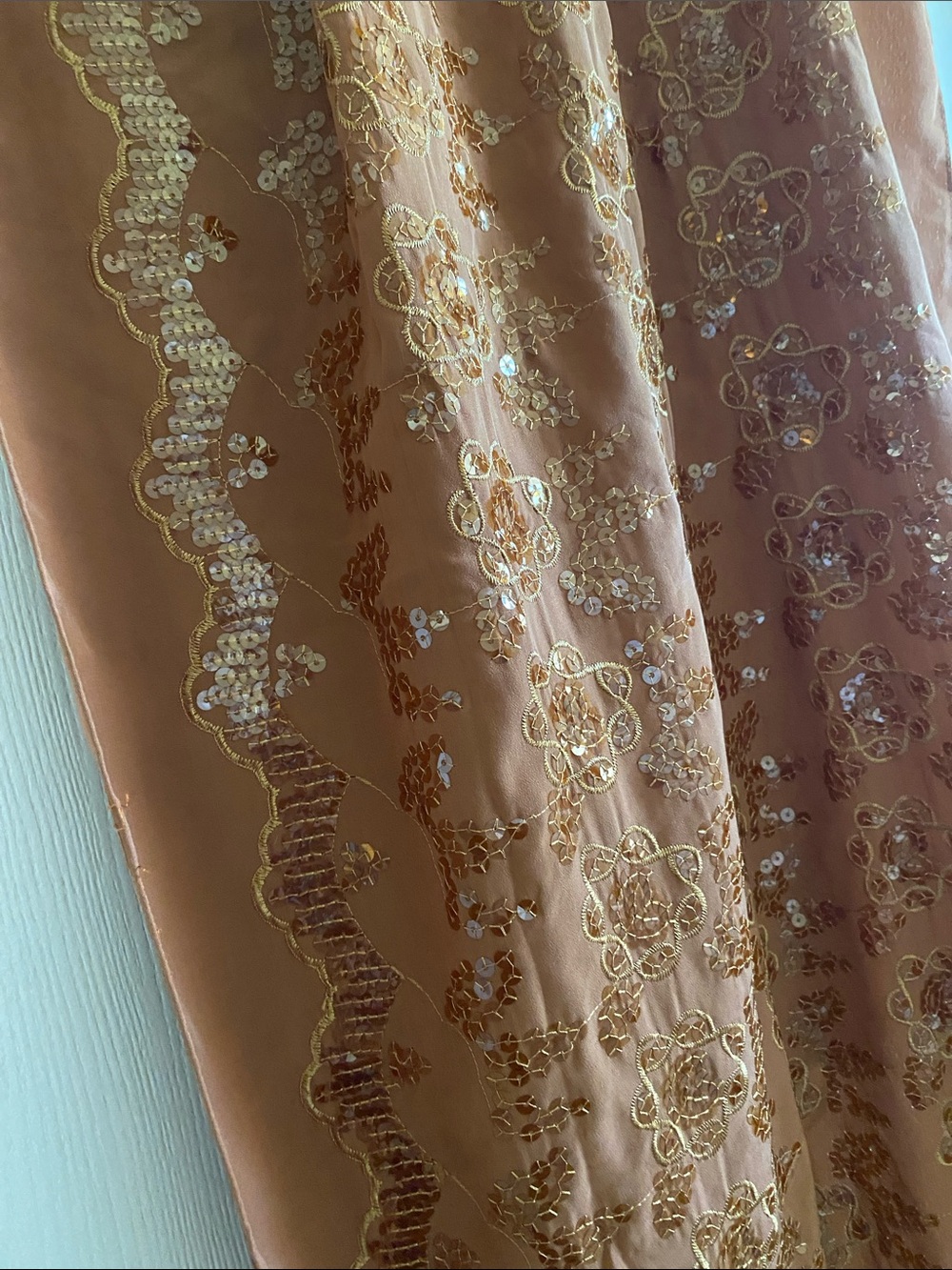 Embellished Fringe Wrap Scarf in Rust - Picture 2 of 4